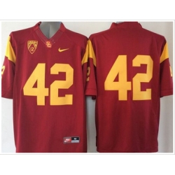 USC Trojans #42 Ronnie Lott Red PAC 12 C Patch Stitched NCAA Jersey