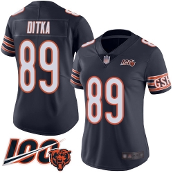 Women Chicago Bears 89 Mike Ditka Navy Blue Team Color 100th Season Limited Football Jersey