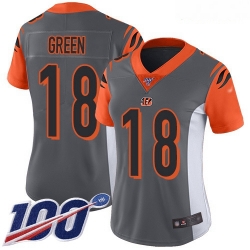 Bengals #18 A J  Green Silver Women Stitched Football Limited Inverted Legend 100th Season Jersey
