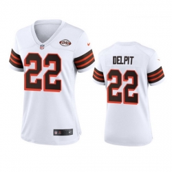 Women Cleveland Browns 22 Grant Delpit Nike 1946 Collection Alternate Game Limited NFL Jersey   White