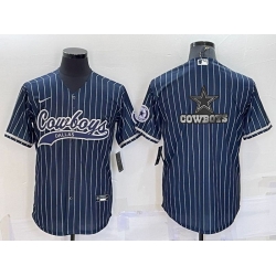 Men Dallas Cowboys Navy Team Big Logo With Patch Cool Base Stitched Baseball Jersey
