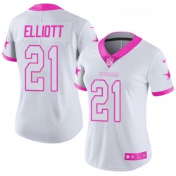 Womens Nike Dallas Cowboys 21 Ezekiel Elliott Limited WhitePink Rush Fashion NFL Jersey