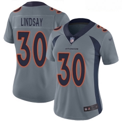 Broncos #30 Phillip Lindsay Gray Women Stitched Football Limited Inverted Legend Jersey