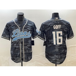 Men Detroit Lions 16 Jared Goff Grey Camo Cool Base Stitched Baseball Jersey