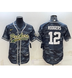 Men Green Bay Packers 12 Aaron Rodgers Grey Camo With Patch Cool Base Stitched Baseball Jersey