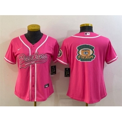 Women Green Bay Packers Pink Team Big Logo With Patch Cool Base Stitched Baseball Jersey