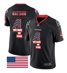 Nike Texans #4 Deshaun Watson Black Mens Stitched NFL Limited Rush USA Flag Jersey