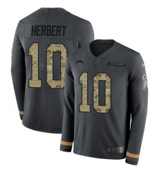 Nike Chargers 10 Justin Herbert Anthracite Salute to Service Men Stitched NFL Limited Therma Long Sleeve Jersey