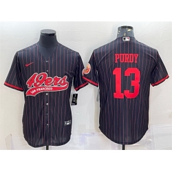 Men San Francisco 49ers 13 Brock Purdy Black With Patch Cool Base Stitched Baseball Jersey