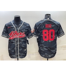 Men San Francisco 49ers 80 Jerry Rice Grey Red Camo With Patch Cool Base Stitched Baseball Jersey