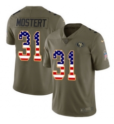 Nike 49ers 31 Raheem Mostert Olive USA Flag Men Stitched NFL Limited 2017 Salute To Service Jersey