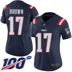 Patriots #17 Antonio Brown Navy Blue Women Stitched Football Limited Rush 100th Season Jersey