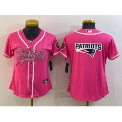 Women New England Patriots Pink Team Big Logo With Patch Cool Base Stitched Baseball Jersey