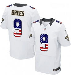 Mens Nike New Orleans Saints 9 Drew Brees Elite White Road USA Flag Fashion NFL Jersey
