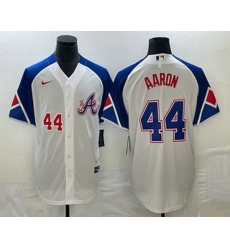 Mens Atlanta Braves #44 Hank Aaron Number White 2023 City Connect Cool Base Stitched Jersey