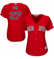 Womens Majestic Boston Red Sox 27 Carlton Fisk Replica Red Alternate Home MLB Jersey