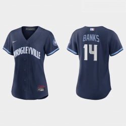 Chicago Cubs 14 Ernie Banks Women Nike 2021 City Connect Navy MLB Jersey