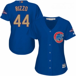 Womens Majestic Chicago Cubs 44 Anthony Rizzo Authentic Royal Blue 2017 Gold Champion MLB Jersey