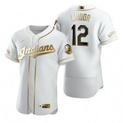 Cleveland Indians 12 Francisco Lindor White Nike Mens Authentic Golden Edition MLB Jersey