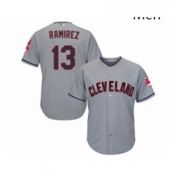 Mens Cleveland Indians 13 Hanley Ramirez Replica Grey Road Cool Base Baseball Jersey 