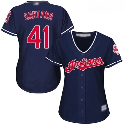 Indians #41 Carlos Santana Navy Blue Alternate Women Stitched Baseball Jersey