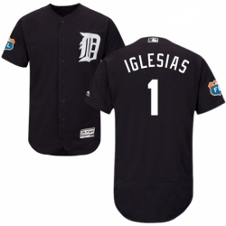 Mens Majestic Detroit Tigers 1 Jose Iglesias Navy Blue Alternate Flex Base Authentic Collection MLB Jersey 