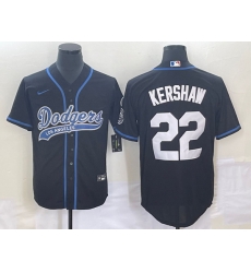 Men's Los Angeles Dodgers #22 Clayton Kershaw Black Cool Base Stitched Baseball Jersey1
