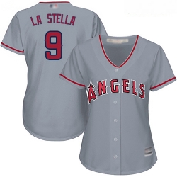 Angels #9 Tommy La Stella Grey Road Women Stitched Baseball Jersey