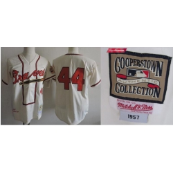 Men Milwaukee Braves 1957 Hank Aaron World Series Jersey