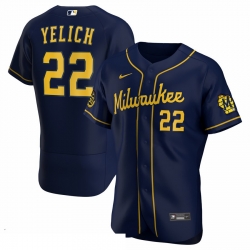Men Milwaukee Brewers Christian Yelich Men Nike Navy Alternate 2020 Flex Base Player MLB Jersey