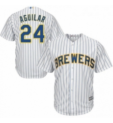Youth Majestic Milwaukee Brewers 24 Jesus Aguilar Authentic White Home Cool Base MLB Jersey 