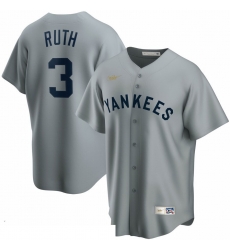 Men New York Yankees 3 Babe Ruth Nike Road Cooperstown Collection Player MLB Jersey Gray