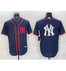 Men New York Yankees Big LOGO Navy Cool Base Stitched Baseball Jersey 18