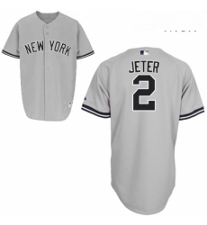 Mens Majestic New York Yankees 2 Derek Jeter Replica Grey Name On Back MLB Jersey