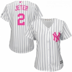 Womens Majestic New York Yankees 2 Derek Jeter Replica White Mothers Day Cool Base MLB Jersey