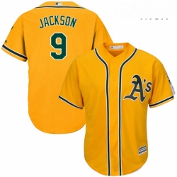 Mens Majestic Oakland Athletics 9 Reggie Jackson Replica Gold Alternate 2 Cool Base MLB Jersey