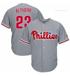 Mens Majestic Philadelphia Phillies 23 Aaron Altherr Replica Grey Road Cool Base MLB Jersey 
