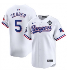 Men Texas Rangers 5 Corey Seager White 2023 World Series Patch And Champions Patch Stitched Baseball Jersey