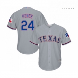 Mens Texas Rangers 24 Hunter Pence Replica Grey Road Cool Base Baseball Jersey 