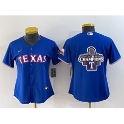 Women Texas Rangers Royal 2023 World Series Champions Big Logo With Patch Stitched Baseball Jersey 28Run Small 29s