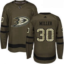 Youth Adidas Anaheim Ducks 30 Ryan Miller Premier Green Salute to Service NHL Jersey 
