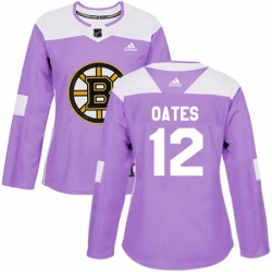 Womens Adidas Boston Bruins 12 Adam Oates Authentic Purple Fights Cancer Practice NHL Jersey 