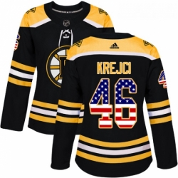 Womens Adidas Boston Bruins 46 David Krejci Authentic Black USA Flag Fashion NHL Jersey 