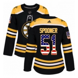 Womens Adidas Boston Bruins 51 Ryan Spooner Authentic Black USA Flag Fashion NHL Jersey 