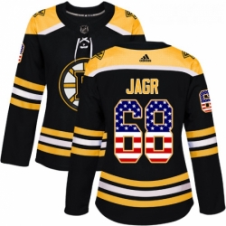 Womens Adidas Boston Bruins 68 Jaromir Jagr Authentic Black USA Flag Fashion NHL Jersey 