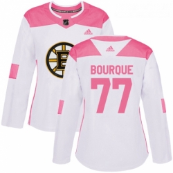 Womens Adidas Boston Bruins 77 Ray Bourque Authentic WhitePink Fashion NHL Jersey 