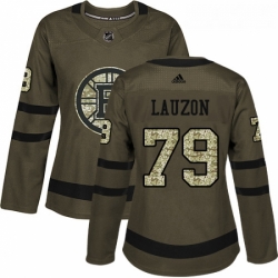 Womens Adidas Boston Bruins 79 Jeremy Lauzon Authentic Green Salute to Service NHL Jersey 