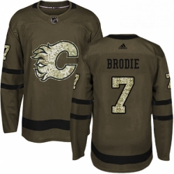 Mens Adidas Calgary Flames 7 TJ Brodie Premier Green Salute to Service NHL Jersey 
