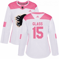 Womens Adidas Calgary Flames 15 Tanner Glass Authentic WhitePink Fashion NHL Jersey 