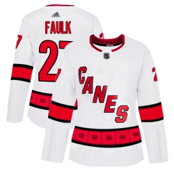 Women Hurricanes 27 Justin Faulk White Road Authentic Stitched Hockey Jersey